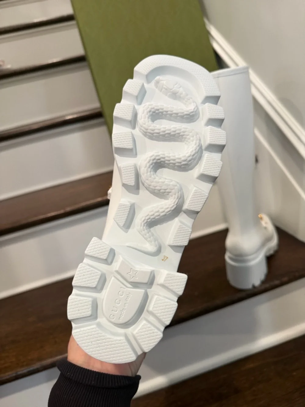 Gucci White Rubber Rain Boots with Gold Horsebit - Picture 7 of 9